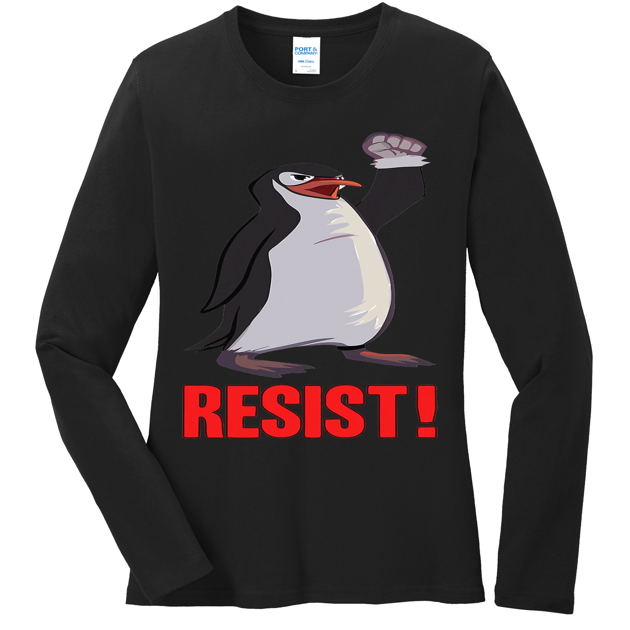 Funny Resist Penguin Activism Vintage Penguins Protest 2025 Ladies Long Sleeve Shirt
