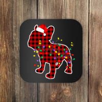 Festive Red Plaid Pajamas for the Whole Family French Bulldog Coaster