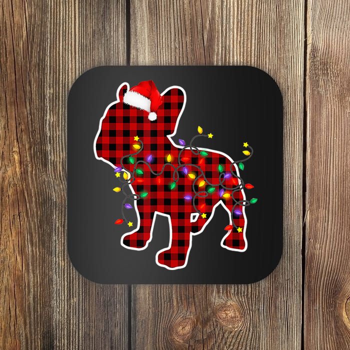 Festive Red Plaid Pajamas for the Whole Family French Bulldog Coaster