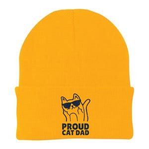 Funny Retro Proud Cat Dad Showing The Finger For Cat Lovers Knit Cap Winter Beanie