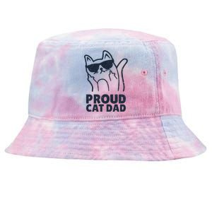 Funny Retro Proud Cat Dad Showing The Finger For Cat Lovers Tie-Dyed Bucket Hat