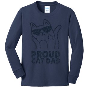 Funny Retro Proud Cat Dad Showing The Finger For Cat Lovers Kids Long Sleeve Shirt