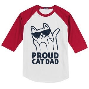 Funny Retro Proud Cat Dad Showing The Finger For Cat Lovers Kids Colorblock Raglan Jersey