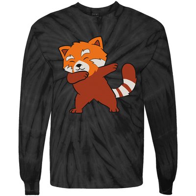 Funny Red Panda Lover Red Panda Dabbing Tie-Dye Long Sleeve Shirt