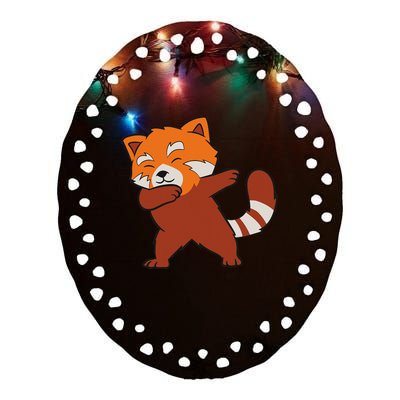 Funny Red Panda Lover Red Panda Dabbing Ceramic Oval Ornament