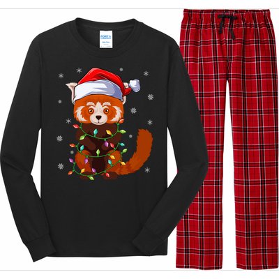 Funny Red Panda Xmas Matching Santa Hat Red Panda Christmas Gift Long Sleeve Pajama Set