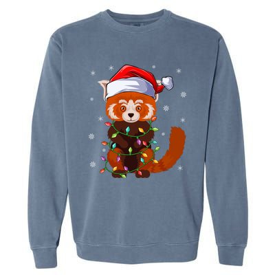 Funny Red Panda Xmas Matching Santa Hat Red Panda Christmas Gift Garment-Dyed Sweatshirt