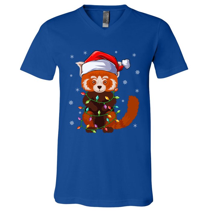 Funny Red Panda Xmas Matching Santa Hat Red Panda Christmas Gift V-Neck T-Shirt