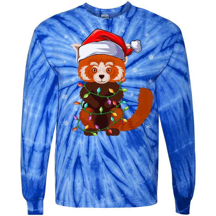 Funny Red Panda Xmas Matching Santa Hat Red Panda Christmas Gift Tie-Dye Long Sleeve Shirt