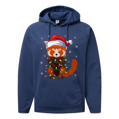 Funny Red Panda Xmas Matching Santa Hat Red Panda Christmas Gift Performance Fleece Hoodie