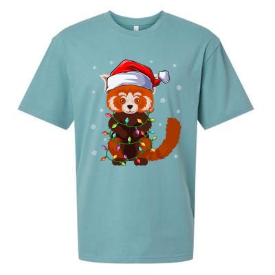 Funny Red Panda Xmas Matching Santa Hat Red Panda Christmas Gift Sueded Cloud Jersey T-Shirt