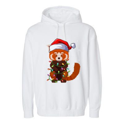 Funny Red Panda Xmas Matching Santa Hat Red Panda Christmas Gift Garment-Dyed Fleece Hoodie