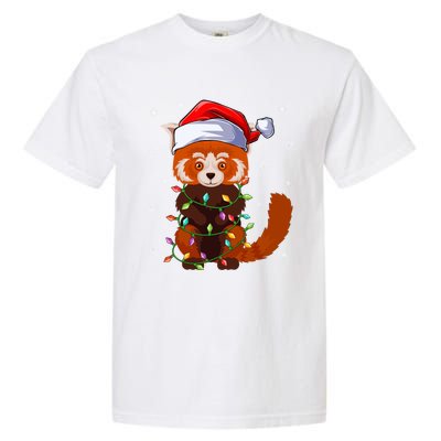 Funny Red Panda Xmas Matching Santa Hat Red Panda Christmas Gift Garment-Dyed Heavyweight T-Shirt