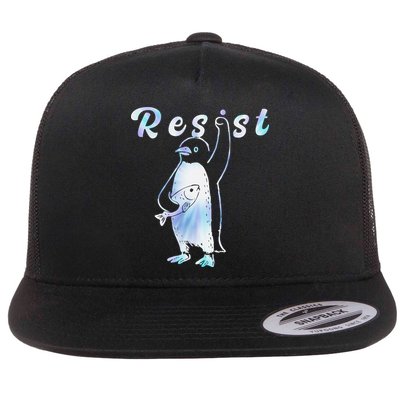 Funny Resist Penguins Cool Retro I Stand With Penguins Flat Bill Trucker Hat