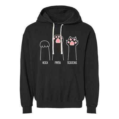 Funny Rock Paper Scissors Cat Paws Garment-Dyed Fleece Hoodie