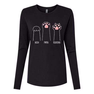 Funny Rock Paper Scissors Cat Paws Womens Cotton Relaxed Long Sleeve T-Shirt