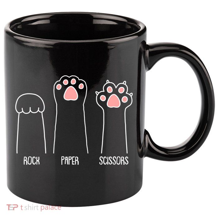 Funny Rock Paper Scissors Cat Paws 11oz C Handle Ceramic Mug