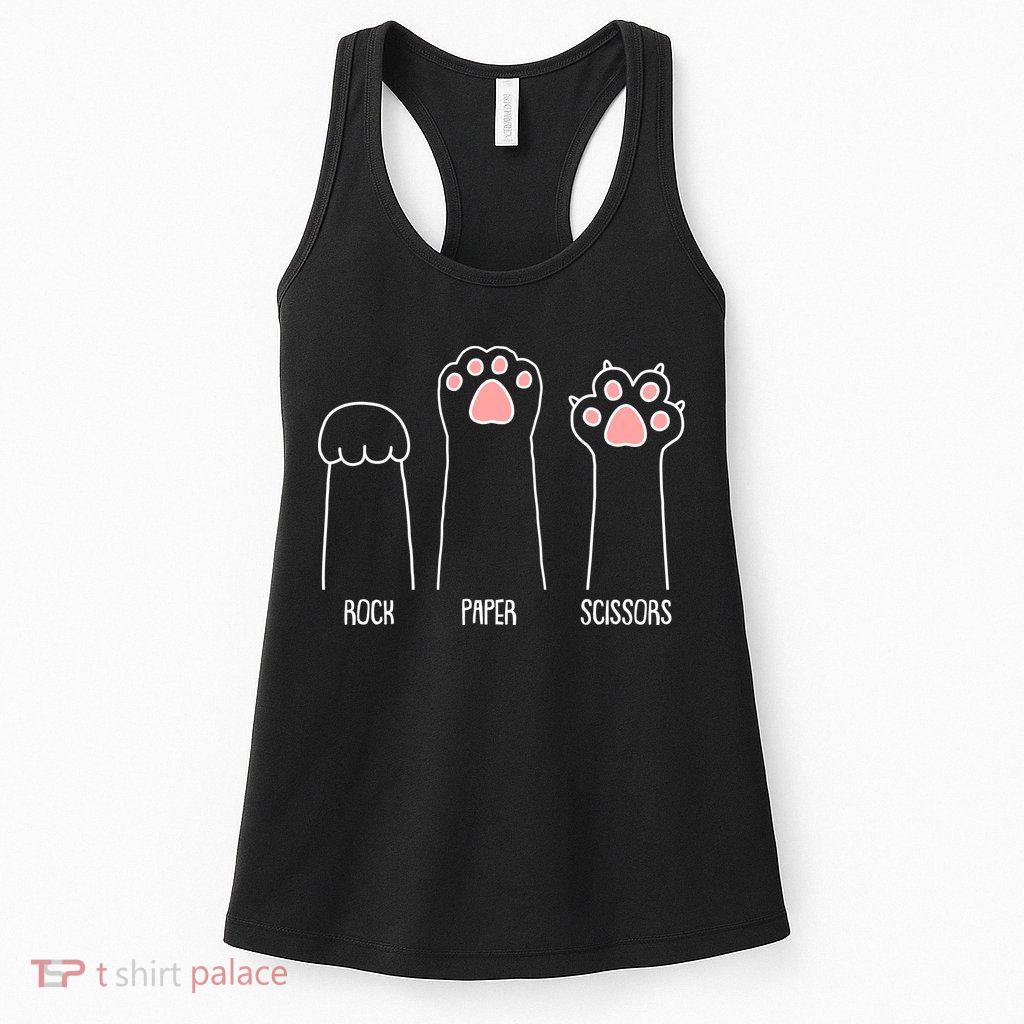 Funny Rock Paper Scissors Cat Paws Womens Tank Top