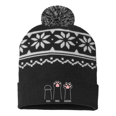 Funny Rock Paper Scissors Cat Paws USA-Made Snowflake Beanie