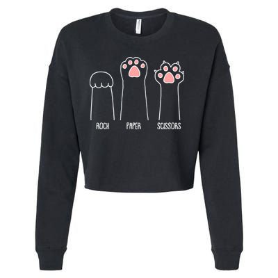 Funny Rock Paper Scissors Cat Paws Cropped Pullover Crew