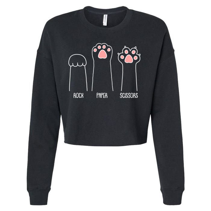 Funny Rock Paper Scissors Cat Paws Cropped Pullover Crew