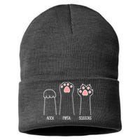 Funny Rock Paper Scissors Cat Paws Sustainable Knit Beanie