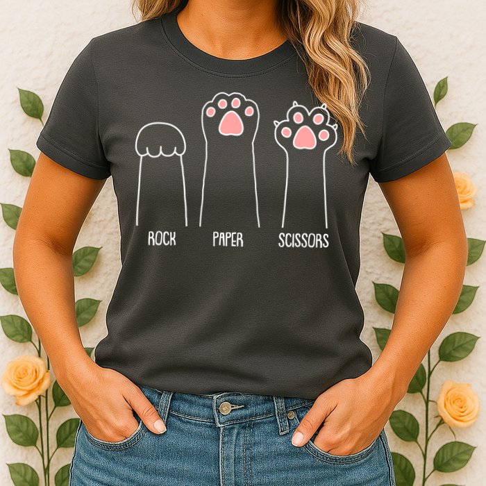 Funny Rock Paper Scissors Cat Paws Womens T-Shirt