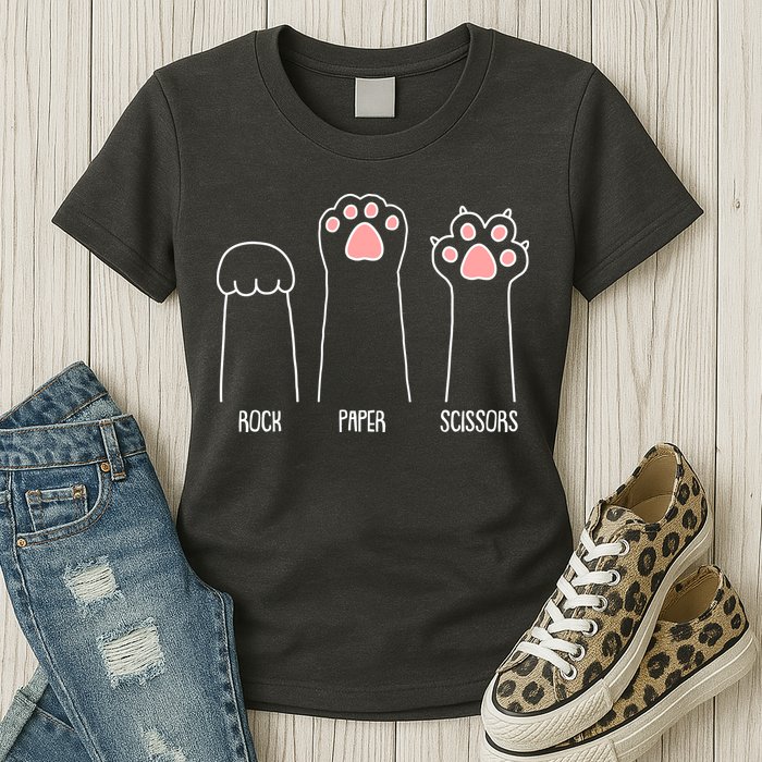 Funny Rock Paper Scissors Cat Paws Womens T-Shirt
