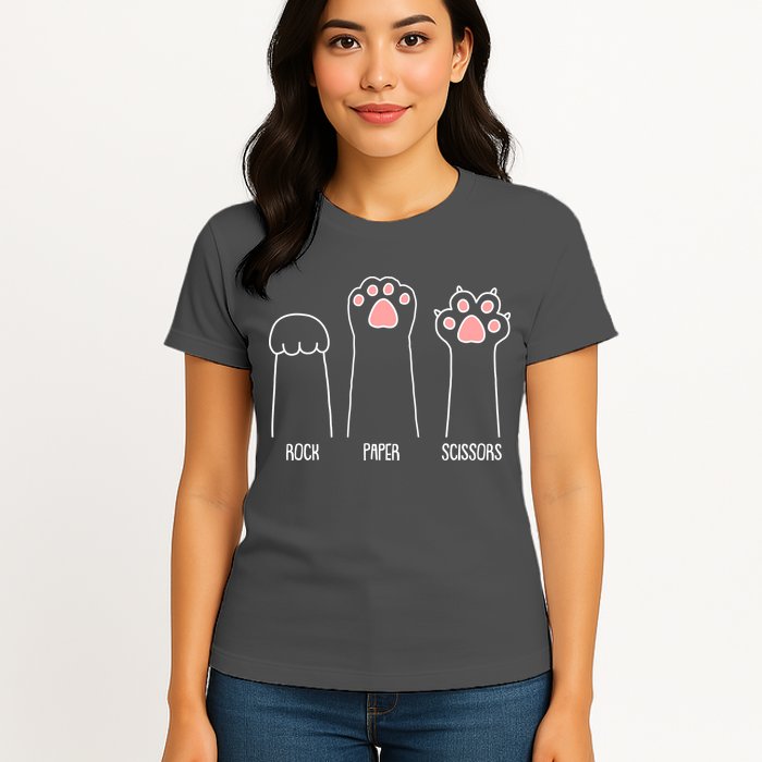 Funny Rock Paper Scissors Cat Paws Womens T-Shirt