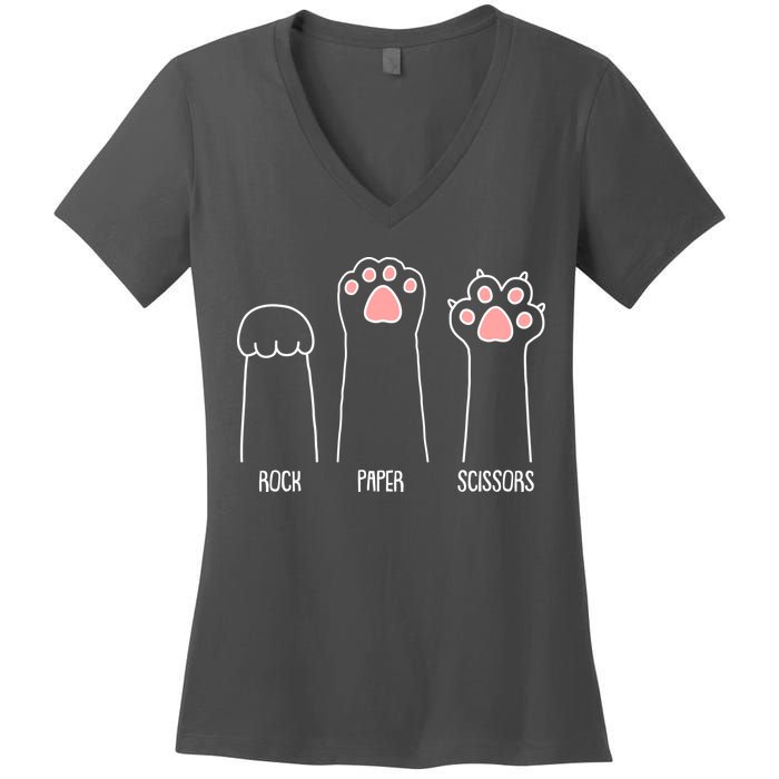 Funny Rock Paper Scissors Cat Paws Women's V-Neck T-Shirt
