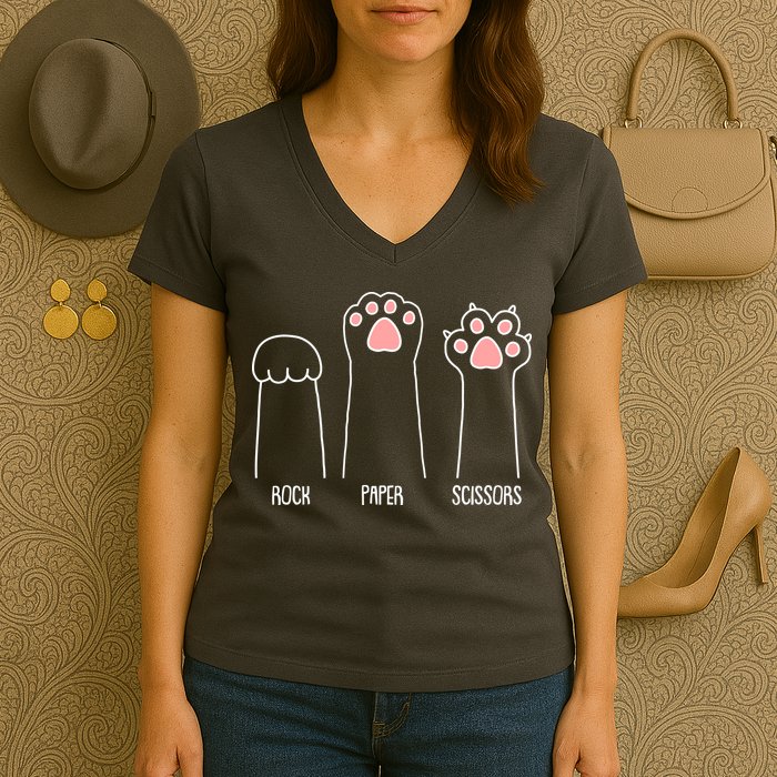 Funny Rock Paper Scissors Cat Paws Women's V-Neck T-Shirt
