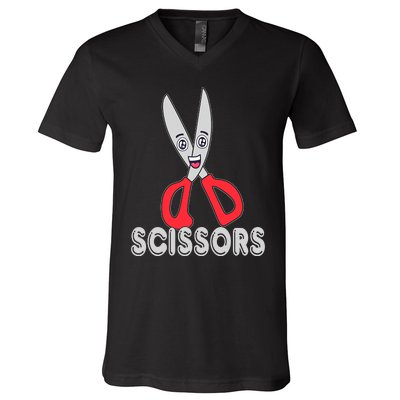 Funny Rock Paper Scissors Halloween Group Costume V-Neck T-Shirt