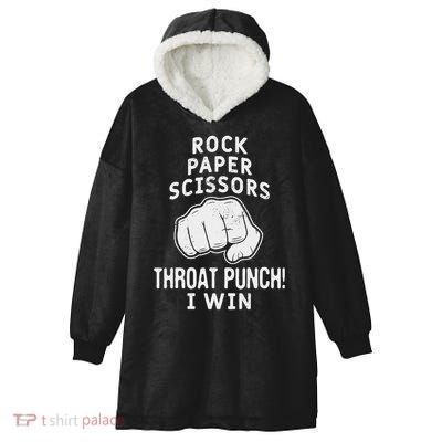 Funny Rock Paper Scissors Throat Punch I Win Hooded Wearable Blanket