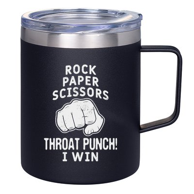 Funny Rock Paper Scissors Throat Punch I Win 12oz Stainless Steel Coffee Mug