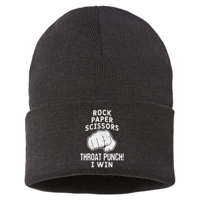 Funny Rock Paper Scissors Throat Punch I Win Sustainable Knit Beanie