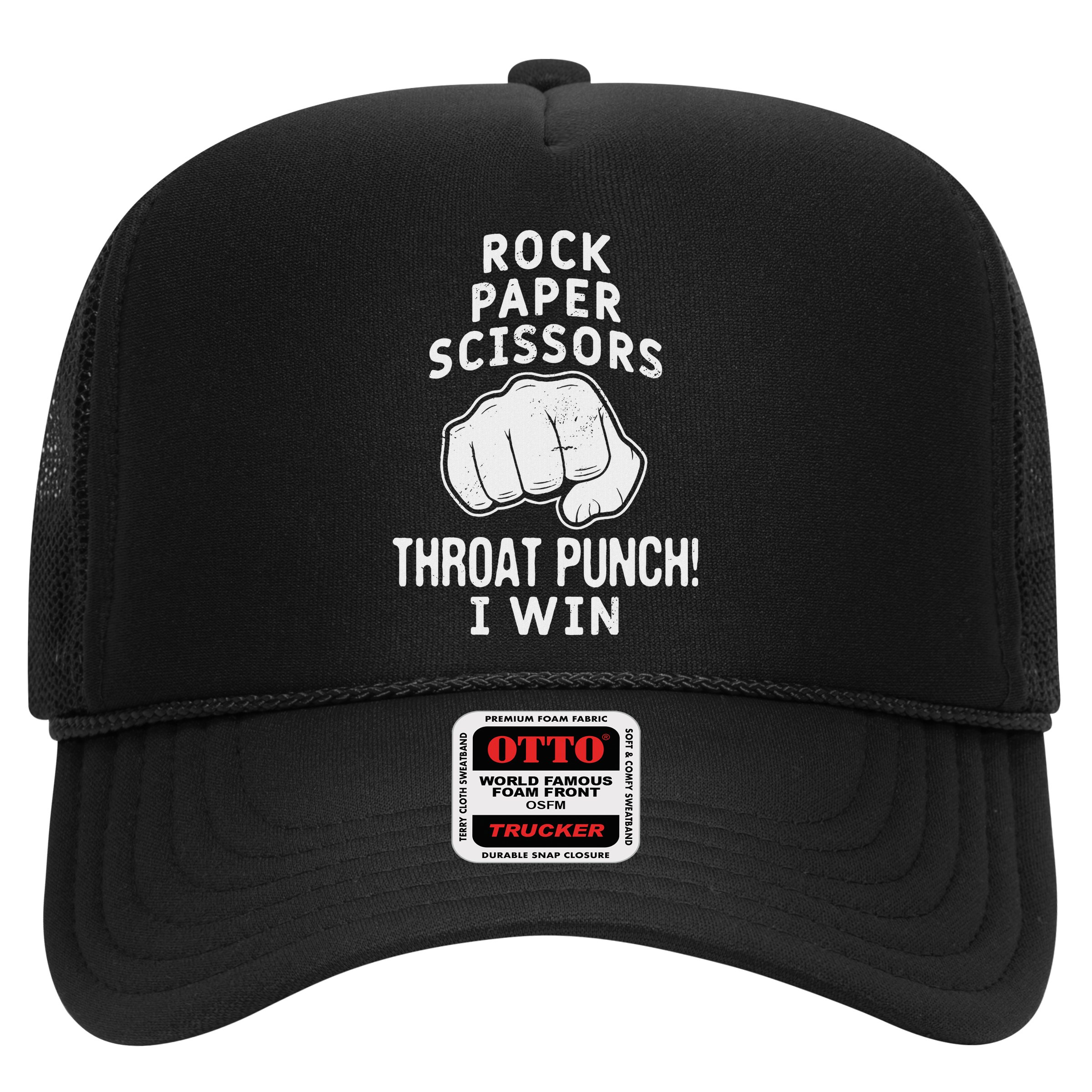 Funny Rock Paper Scissors Throat Punch I Win Hat