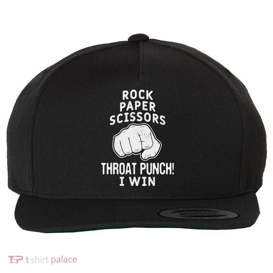 Funny Rock Paper Scissors Throat Punch I Win Wool Snapback Cap