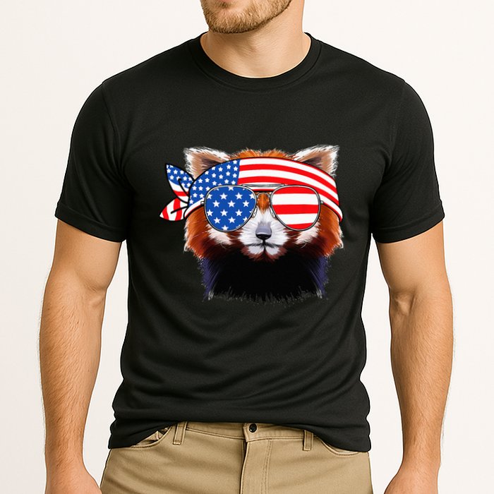 Funny Red Panda Bear American Flag Indepedence Day July 4th Cooling Performance Crew T-Shirt