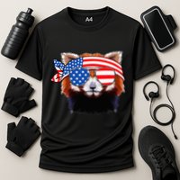 Funny Red Panda Bear American Flag Indepedence Day July 4th Cooling Performance Crew T-Shirt