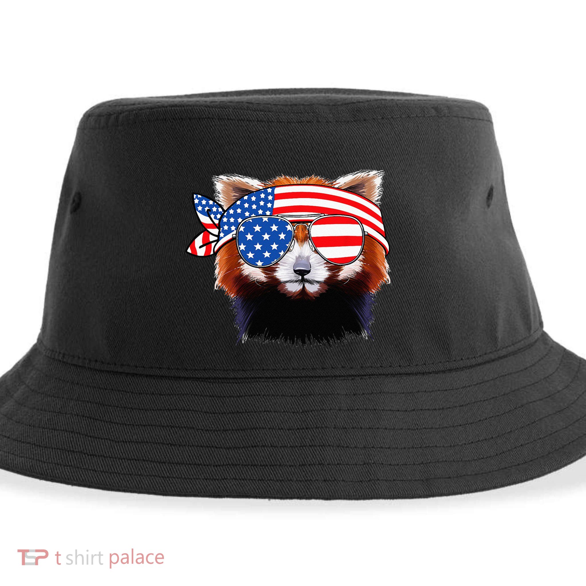 Funny Red Panda Bear American Flag Indepedence Day July 4th Sustainable Bucket Hat