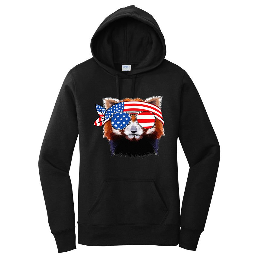 Funny Red Panda Bear American Flag Indepedence Day July 4th Women's Pullover Hoodie