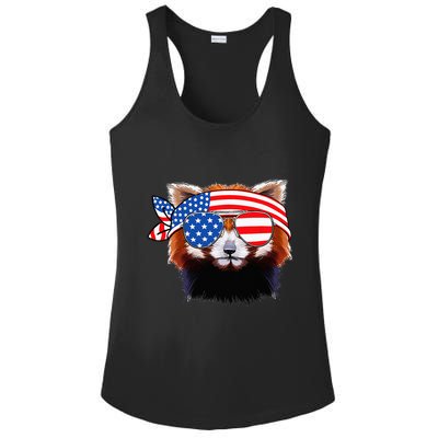 Funny Red Panda Bear American Flag Indepedence Day July 4th Ladies PosiCharge Competitor Racerback Tank