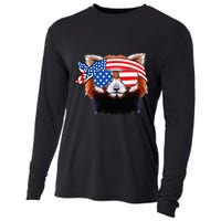 Funny Red Panda Bear American Flag Indepedence Day July 4th Cooling Performance Long Sleeve Crew