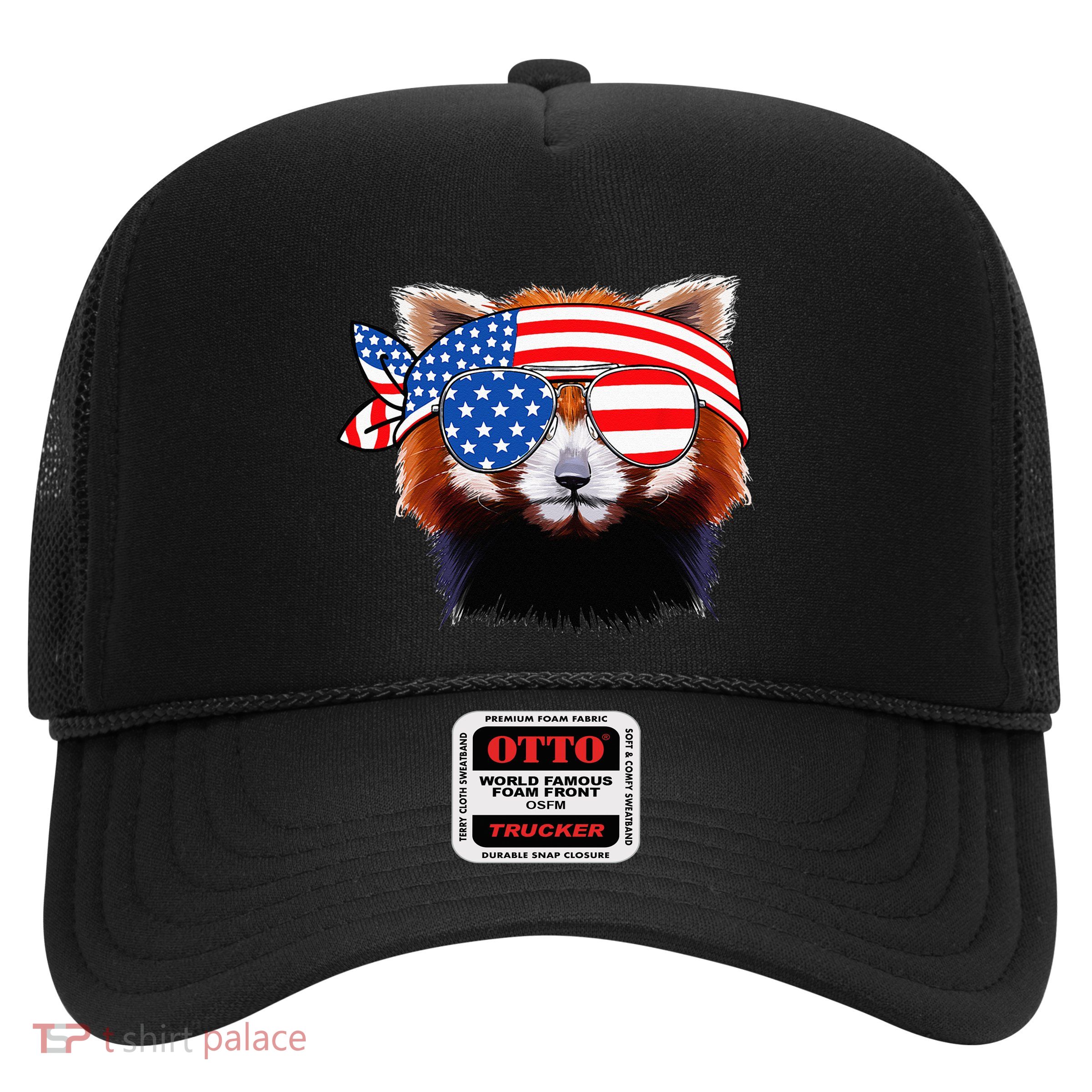 Funny Red Panda Bear American Flag Indepedence Day July 4th Trucker Hat