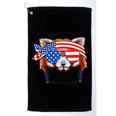 Funny Red Panda Bear American Flag Indepedence Day July 4th Golf Towel