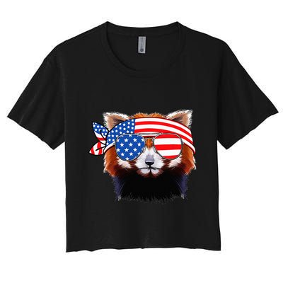 Funny Red Panda Bear American Flag Indepedence Day July 4th Crop Top