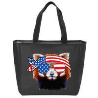 Funny Red Panda Bear American Flag Indepedence Day July 4th Zip Tote Bag