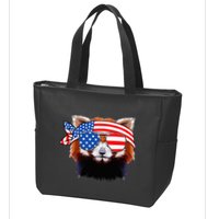 Funny Red Panda Bear American Flag Indepedence Day July 4th Zip Tote Bag