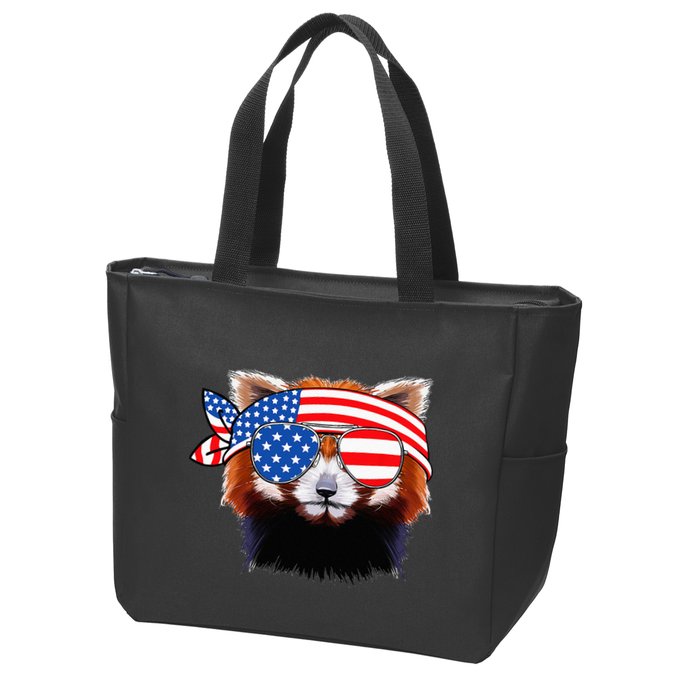 Funny Red Panda Bear American Flag Indepedence Day July 4th Zip Tote Bag