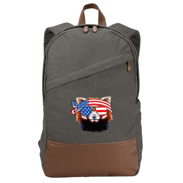 Funny Red Panda Bear American Flag Indepedence Day July 4th Cotton Canvas Backpack